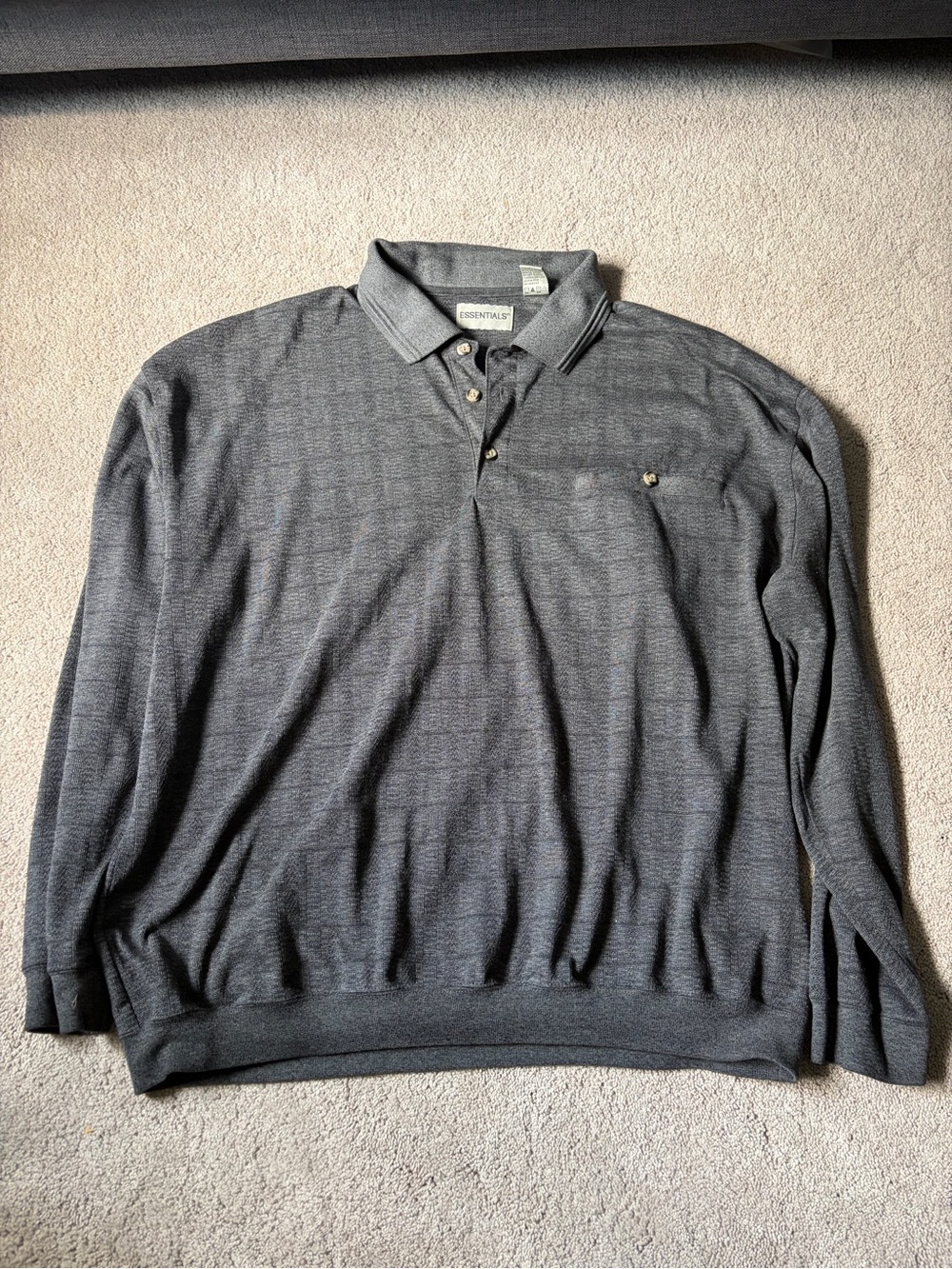 Essentials Men’s Long-Sleeve Polo — Charcoal Gray